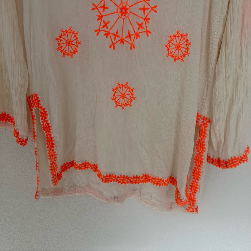 Women's Cream Tunic with Orange Embroidery Medium - Picture 5 of 11
